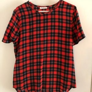 Equipment plaid silk tee